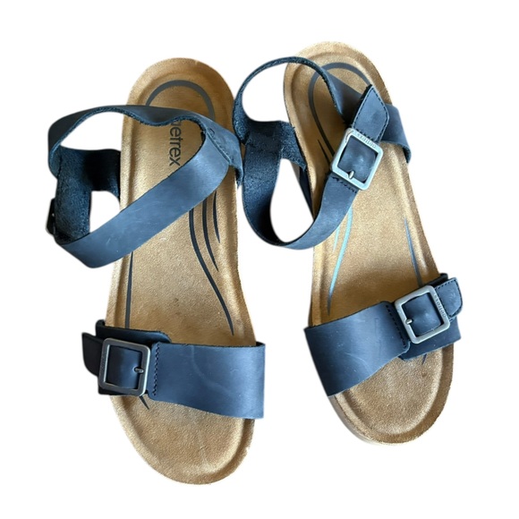 Aetrex Lexa Quarter Strap Leather Wedge Black Sz 7 - Picture 3 of 9